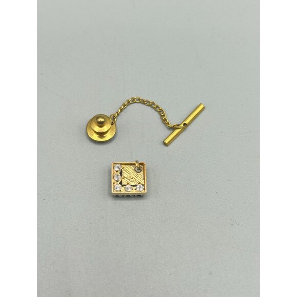 14K Gold Tie Tack or Lapel Pin with Genuine Gemstones Mens Jewelry Accessory - Picture 3 of 7